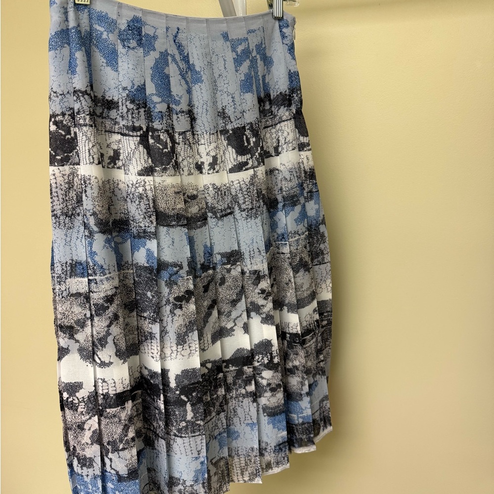 REISS Blue Gray Abstract Print Pleated Midi Skirt Women’s US 4 UK 8